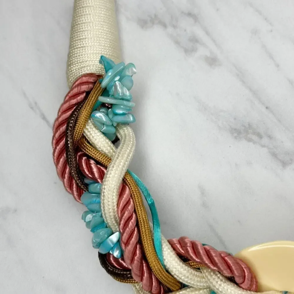 Leather Shop Vintage Beaded Braided Rope Belt Turquoise Pink Medium (M) ✨